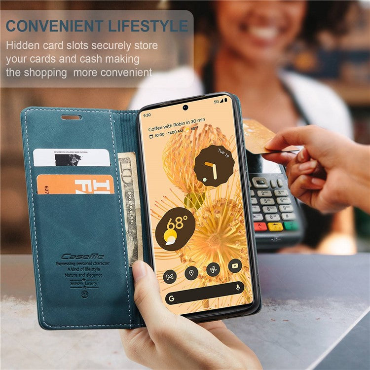 CASEME 013 Series Compatible for Google Pixel 6 Pro Mobile Phone Case Wallet Anti-Drop Magnetic Auto-absorbed PU Leather Flip Phone Cover - Green