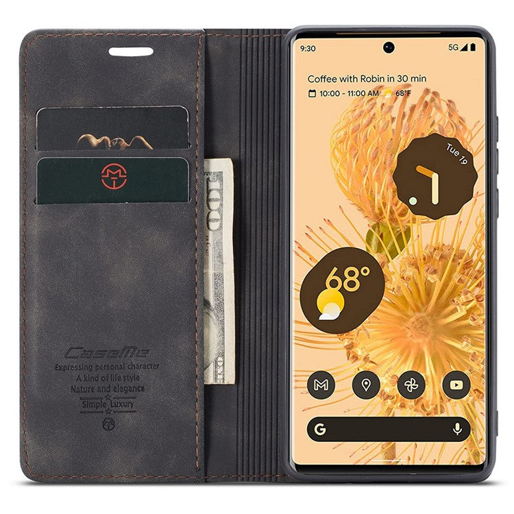CASEME 013 Series Compatible for Google Pixel 6 Pro Mobile Phone Case Wallet Anti-Drop Magnetic Auto-absorbed PU Leather Flip Phone Cover - Black
