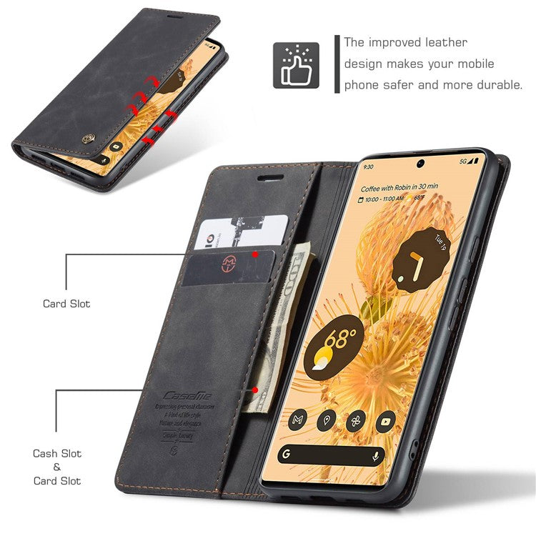 CASEME 013 Series Compatible for Google Pixel 6 Pro Mobile Phone Case Wallet Anti-Drop Magnetic Auto-absorbed PU Leather Flip Phone Cover - Black