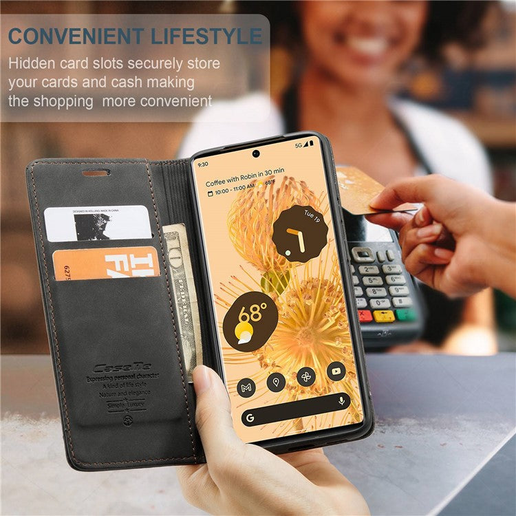CASEME 013 Series Compatible for Google Pixel 6 Pro Mobile Phone Case Wallet Anti-Drop Magnetic Auto-absorbed PU Leather Flip Phone Cover - Black