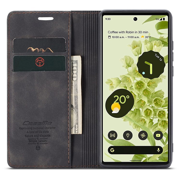 CASEME 013 Series Wallet Stand Design Lightweight Auto-absorbed PU Leather Flip Folio Phone Case for Google Pixel 6 - Black