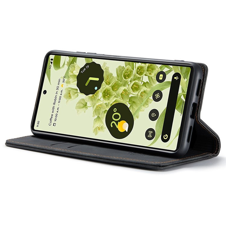 CASEME 013 Series Wallet Stand Design Lightweight Auto-absorbed PU Leather Flip Folio Phone Case for Google Pixel 6 - Black