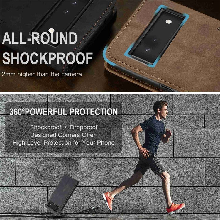 CASEME 013 Series Wallet Stand Design Lightweight Auto-absorbed PU Leather Flip Folio Phone Case for Google Pixel 6 - Black