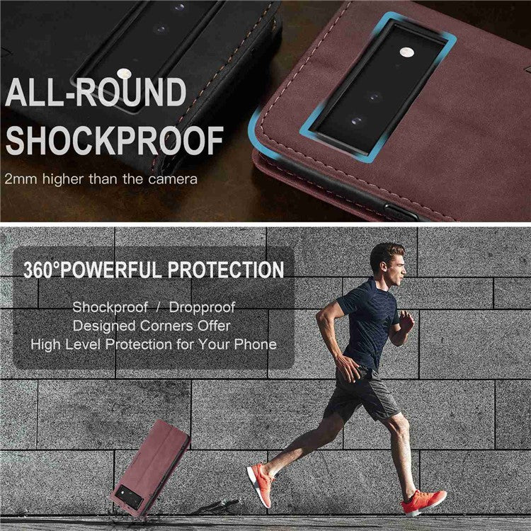 CASEME 013 Series Wallet Stand Design Lightweight Auto-absorbed PU Leather Flip Folio Phone Case for Google Pixel 6 - Red