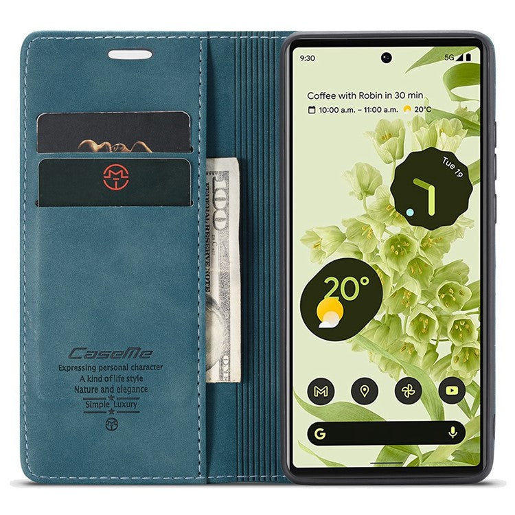 CASEME 013 Series Wallet Stand Design Lightweight Auto-absorbed PU Leather Flip Folio Phone Case for Google Pixel 6 - Green