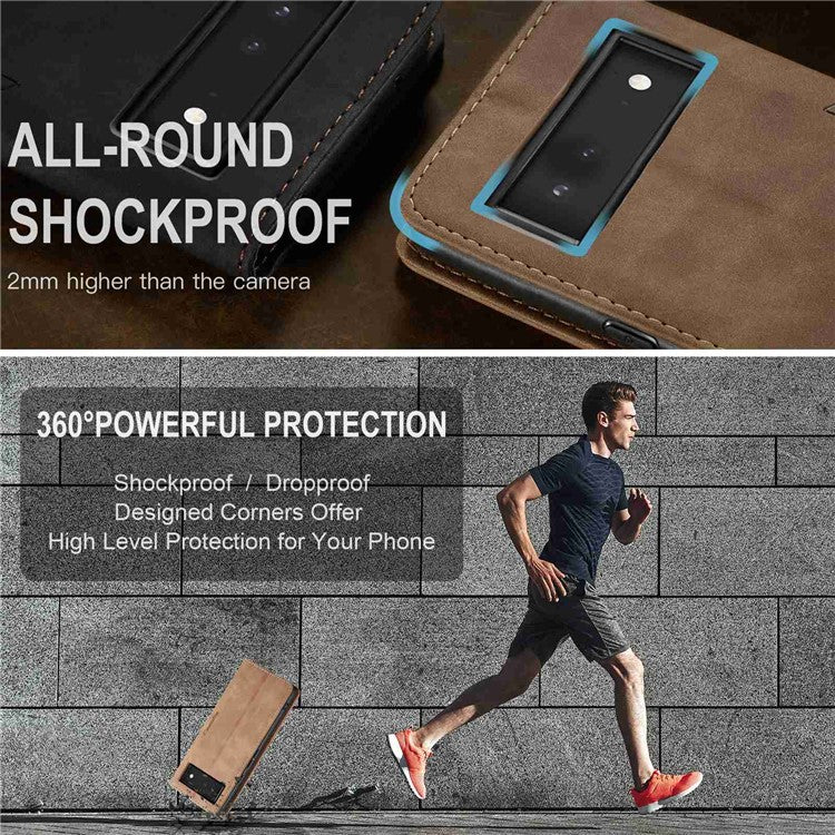 CASEME 013 Series Wallet Stand Design Lightweight Auto-absorbed PU Leather Flip Folio Phone Case for Google Pixel 6 - Brown