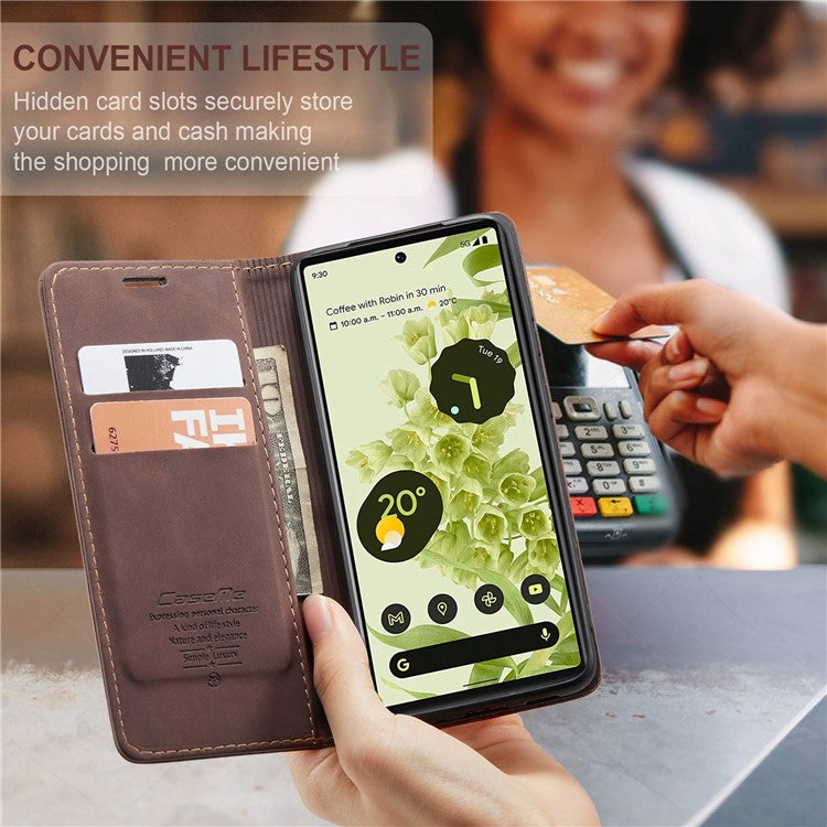 CASEME 013 Series Wallet Stand Design Lightweight Auto-absorbed PU Leather Flip Folio Phone Case for Google Pixel 6 - Coffee