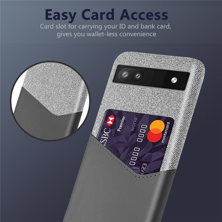 Card Holder Cloth + PU Leather + PC Mobile Phone Case Cover for Google Pixel 6a - Grey