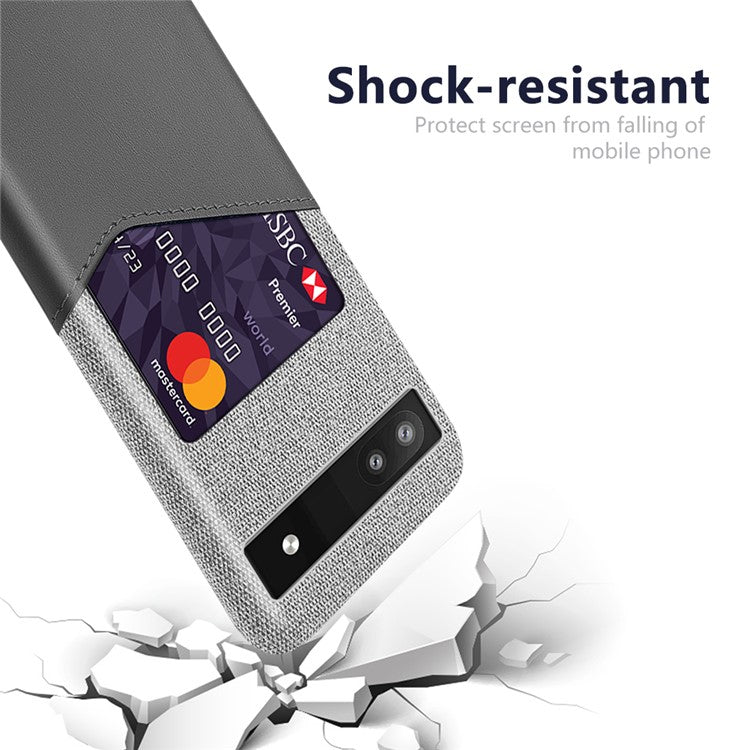 Card Holder Cloth + PU Leather + PC Mobile Phone Case Cover for Google Pixel 6a - Grey