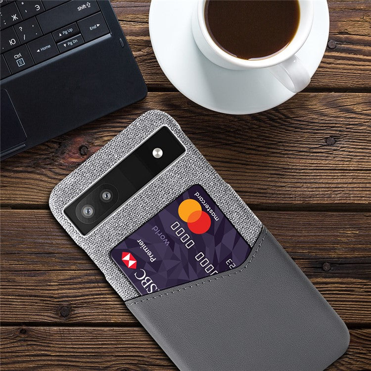 Card Holder Cloth + PU Leather + PC Mobile Phone Case Cover for Google Pixel 6a - Grey