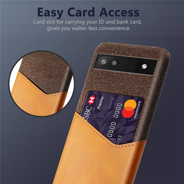 Card Holder Cloth + PU Leather + PC Mobile Phone Case Cover for Google Pixel 6a - Orange