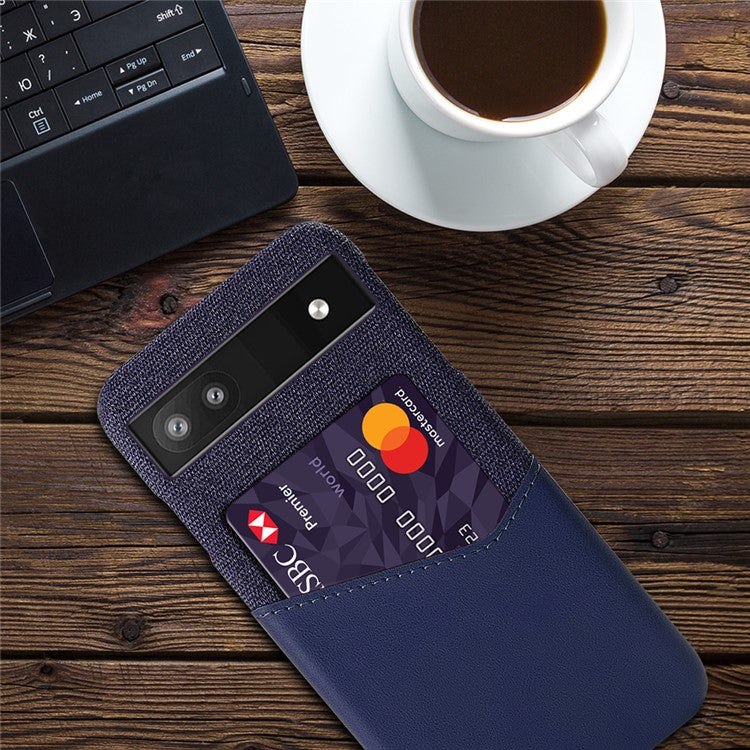 Card Holder Cloth + PU Leather + PC Mobile Phone Case Cover for Google Pixel 6a - Blue