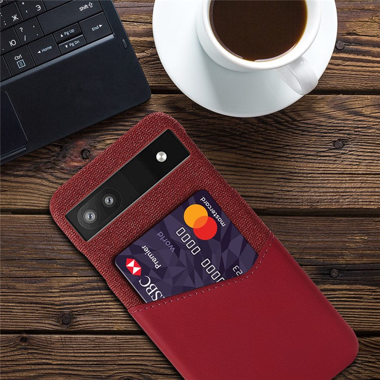 Card Holder Cloth + PU Leather + PC Mobile Phone Case Cover for Google Pixel 6a - Red