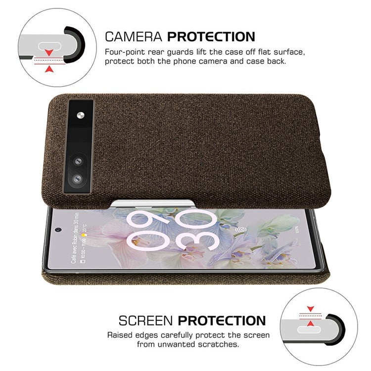 Cloth Texture Coating Shockproof Hard PC Phone Case Shell for Google Pixel 6a - Brown