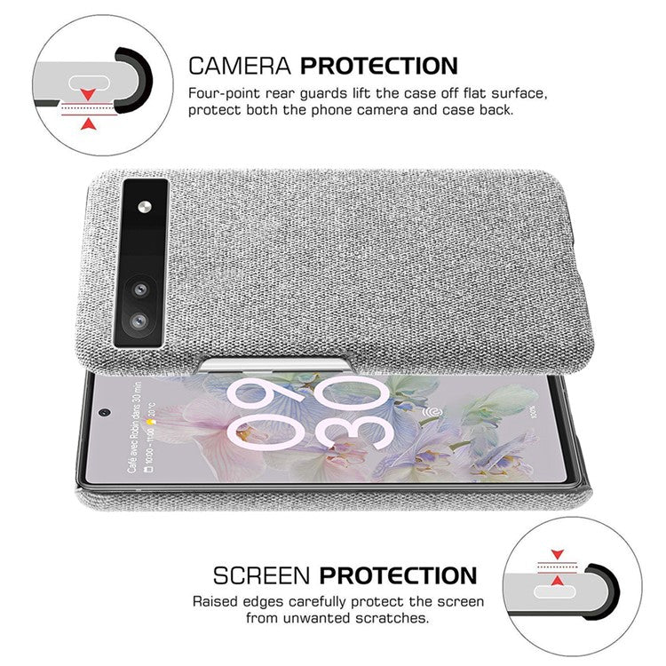 Cloth Texture Coating Shockproof Hard PC Phone Case Shell for Google Pixel 6a - Light Grey