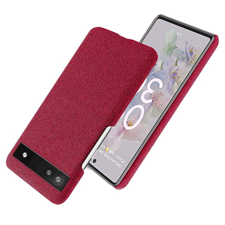 Cloth Texture Coating Shockproof Hard PC Phone Case Shell for Google Pixel 6a - Red