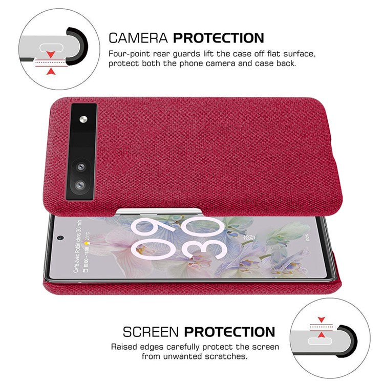 Cloth Texture Coating Shockproof Hard PC Phone Case Shell for Google Pixel 6a - Red