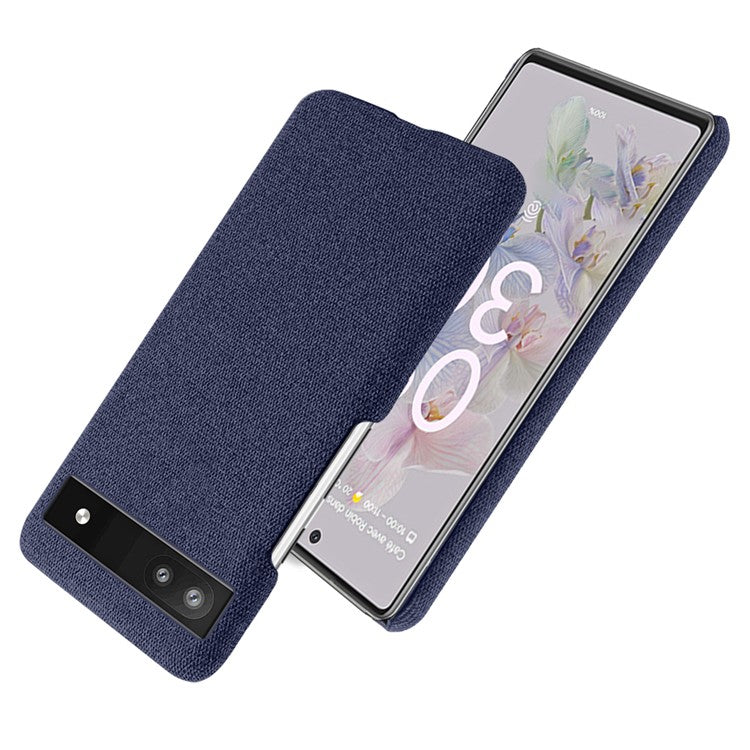 Cloth Texture Coating Shockproof Hard PC Phone Case Shell for Google Pixel 6a - Blue