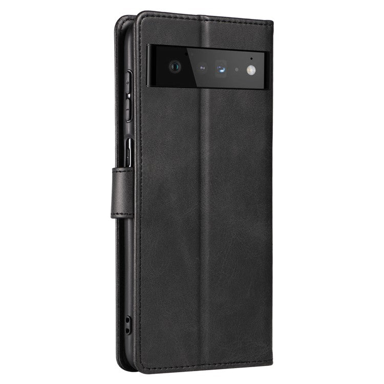 Folio Flip Magnetic Clasp Textured PU Leather + Soft TPU Phone Cover Case for Google Pixel 6 Pro - Black