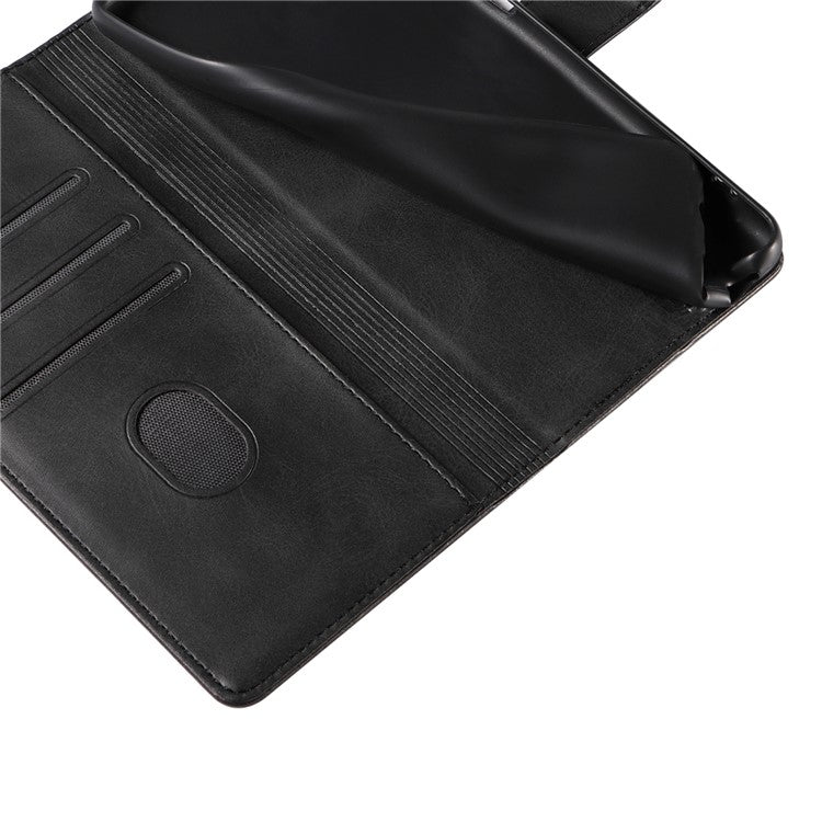 Folio Flip Magnetic Clasp Textured PU Leather + Soft TPU Phone Cover Case for Google Pixel 6 Pro - Black