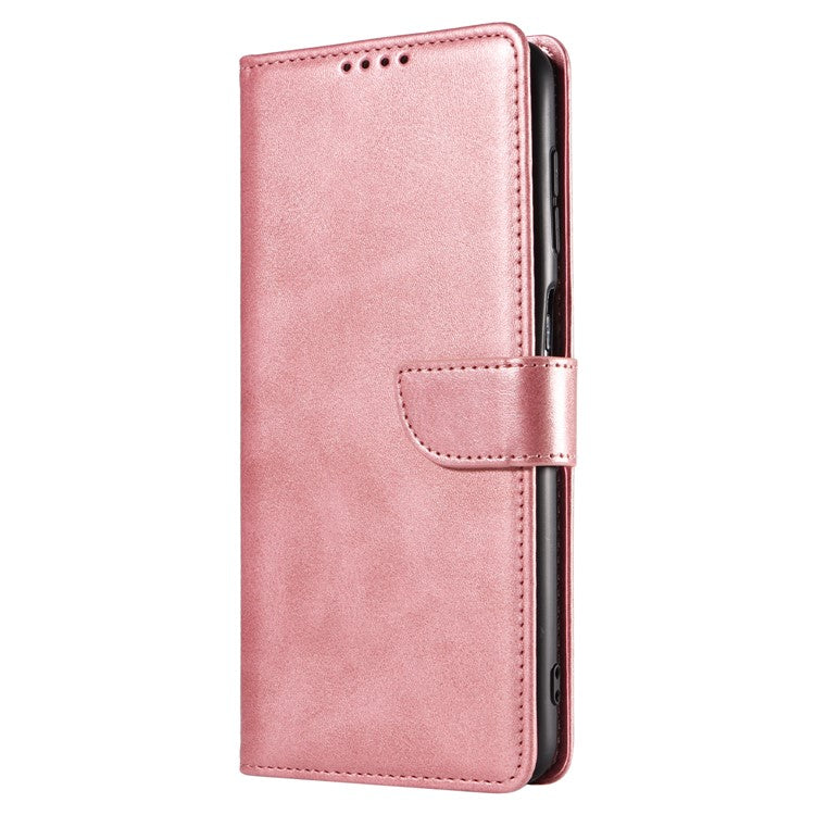 Folio Flip Magnetic Clasp Textured PU Leather + Soft TPU Phone Cover Case for Google Pixel 6 Pro - Rose Gold