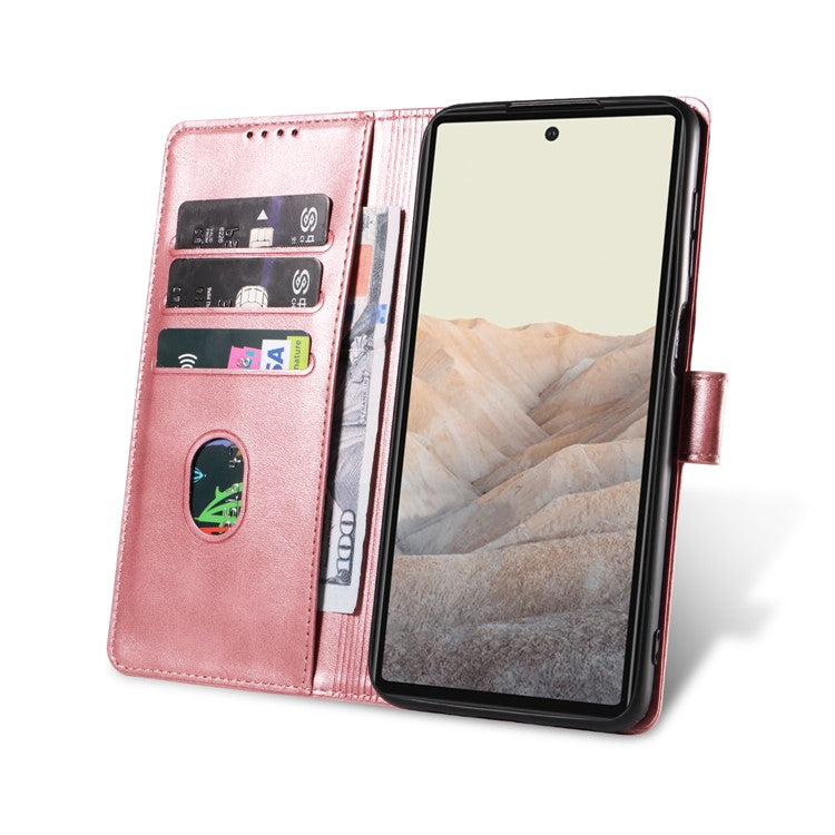 Folio Flip Magnetic Clasp Textured PU Leather + Soft TPU Phone Cover Case for Google Pixel 6 Pro - Rose Gold