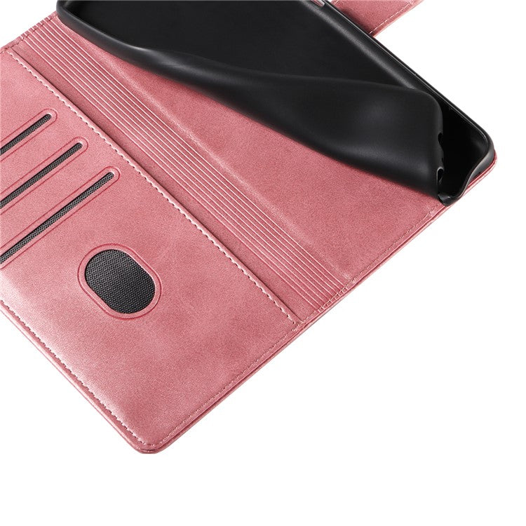 Folio Flip Magnetic Clasp Textured PU Leather + Soft TPU Phone Cover Case for Google Pixel 6 Pro - Rose Gold