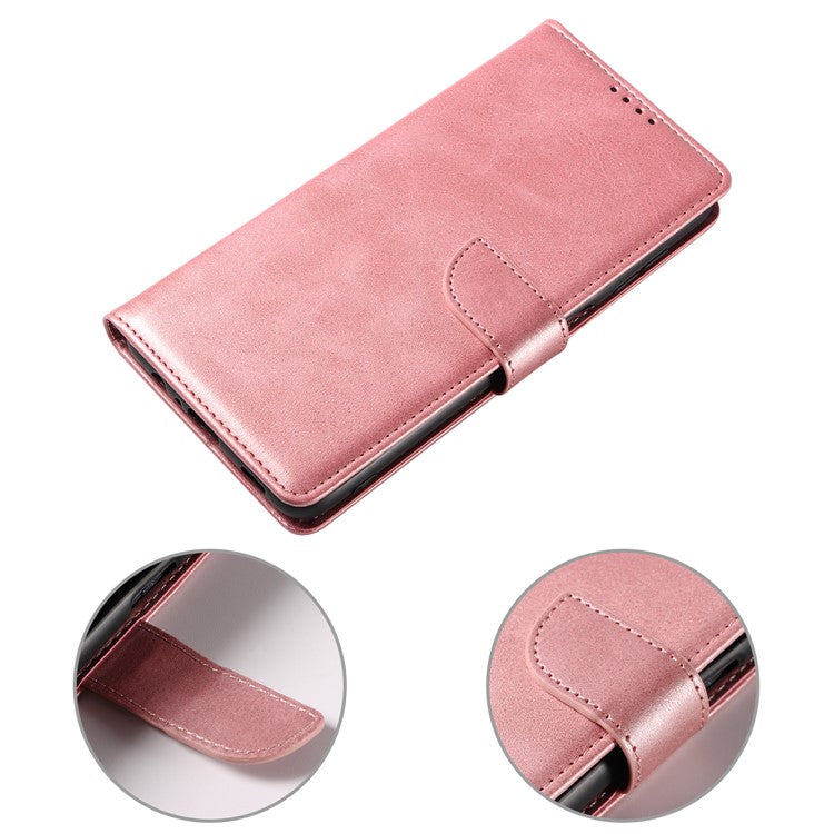 Folio Flip Magnetic Clasp Textured PU Leather + Soft TPU Phone Cover Case for Google Pixel 6 Pro - Rose Gold