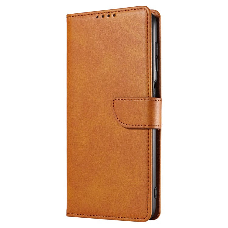 Folio Flip Magnetic Clasp Textured PU Leather + Soft TPU Phone Cover Case for Google Pixel 6 Pro - Light Brown