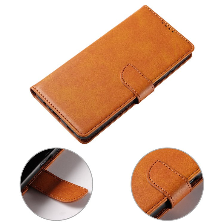 Folio Flip Magnetic Clasp Textured PU Leather + Soft TPU Phone Cover Case for Google Pixel 6 Pro - Light Brown