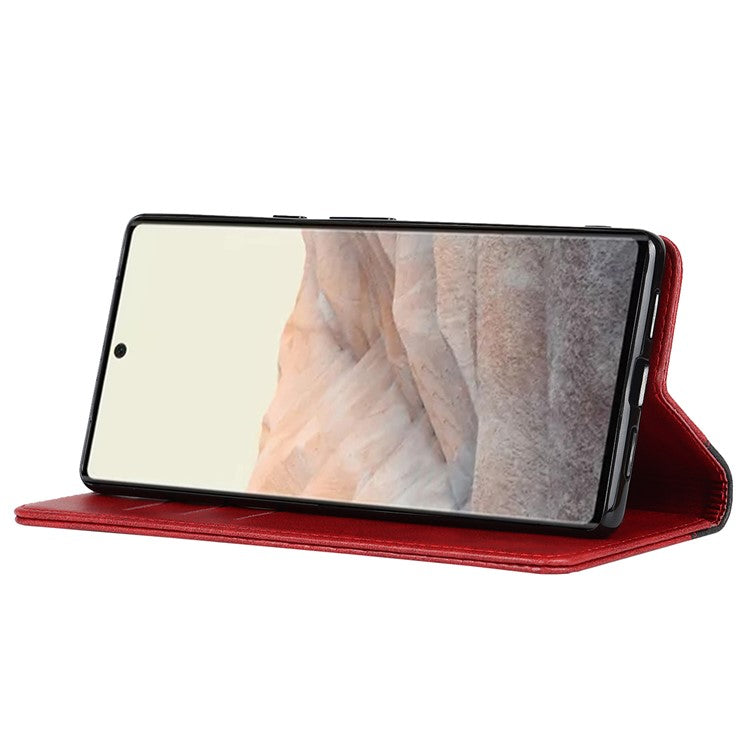 For Google Pixel 6 Auto-absorbed Bi-color Splicing Stylish Anti-scratch Leather Wallet Phone Case with Stand - Red/Black