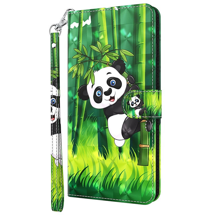 Foldable Stand 3D Pattern Printing PU Leather Wallet Phone Case Shell with Strap for Google Pixel 6a - Panda Climbing