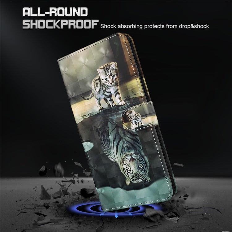 Foldable Stand 3D Pattern Printing PU Leather Wallet Phone Case Shell with Strap for Google Pixel 6a - Cat and Tiger