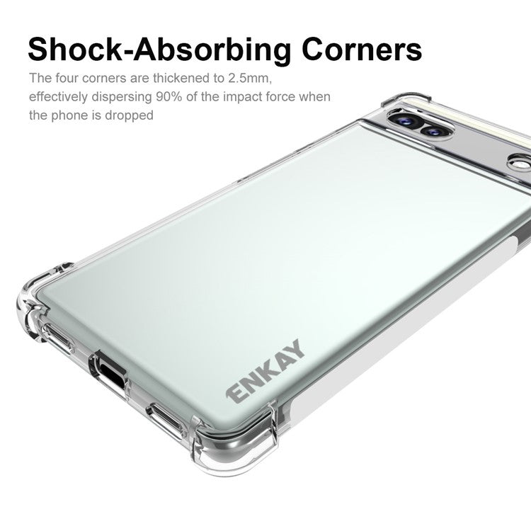 ENKAY HAT PRINCE Shock-absorbing Corners Crystal Clear TPU Cover Mobile Phone Shell with Anti-slip Edge for Google Pixel 6a
