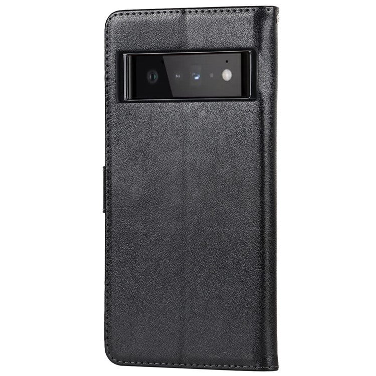 R61 Texture Felled Seam PU Leather Cover Wallet Phone Case Shell with Foldable Stand for Google Pixel 6 Pro - Black