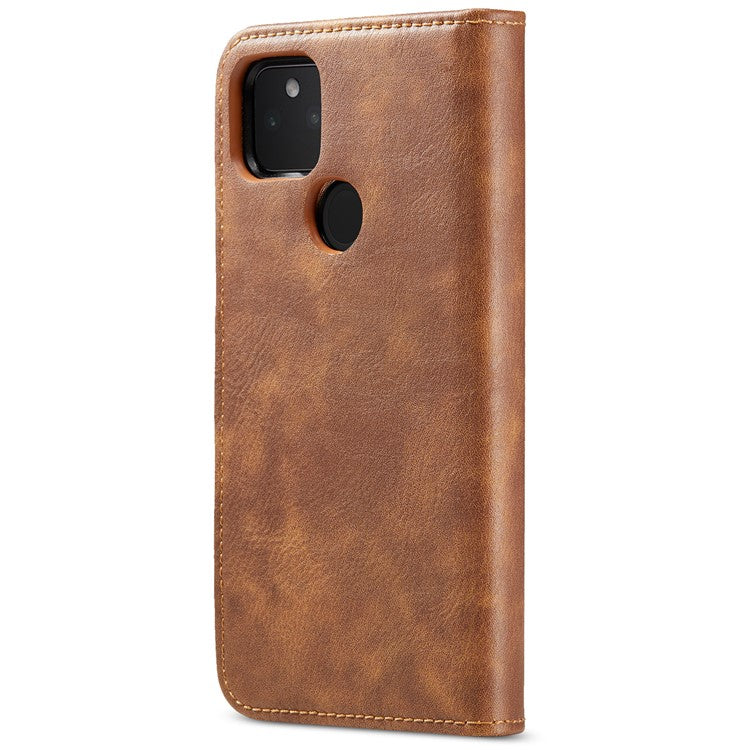 DG.MING Anti-scratch Mobile Phone Bag Split Leather Wallet Full Protection Cover Shell Detachable 2-in-1 TPU Inner Phone Case for Google Pixel 5a 5G - Brown
