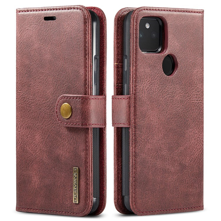 DG.MING Anti-scratch Mobile Phone Bag Split Leather Wallet Full Protection Cover Shell Detachable 2-in-1 TPU Inner Phone Case for Google Pixel 5a 5G - Red