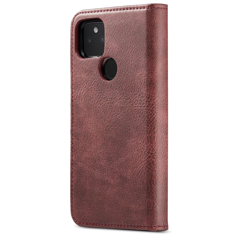 DG.MING Anti-scratch Mobile Phone Bag Split Leather Wallet Full Protection Cover Shell Detachable 2-in-1 TPU Inner Phone Case for Google Pixel 5a 5G - Red