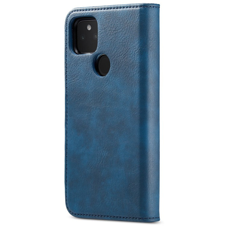 DG.MING Anti-scratch Mobile Phone Bag Split Leather Wallet Full Protection Cover Shell Detachable 2-in-1 TPU Inner Phone Case for Google Pixel 5a 5G - Blue