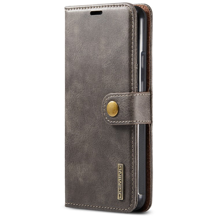 DG.MING Anti-scratch Mobile Phone Bag Split Leather Wallet Full Protection Cover Shell Detachable 2-in-1 TPU Inner Phone Case for Google Pixel 5a 5G - Grey