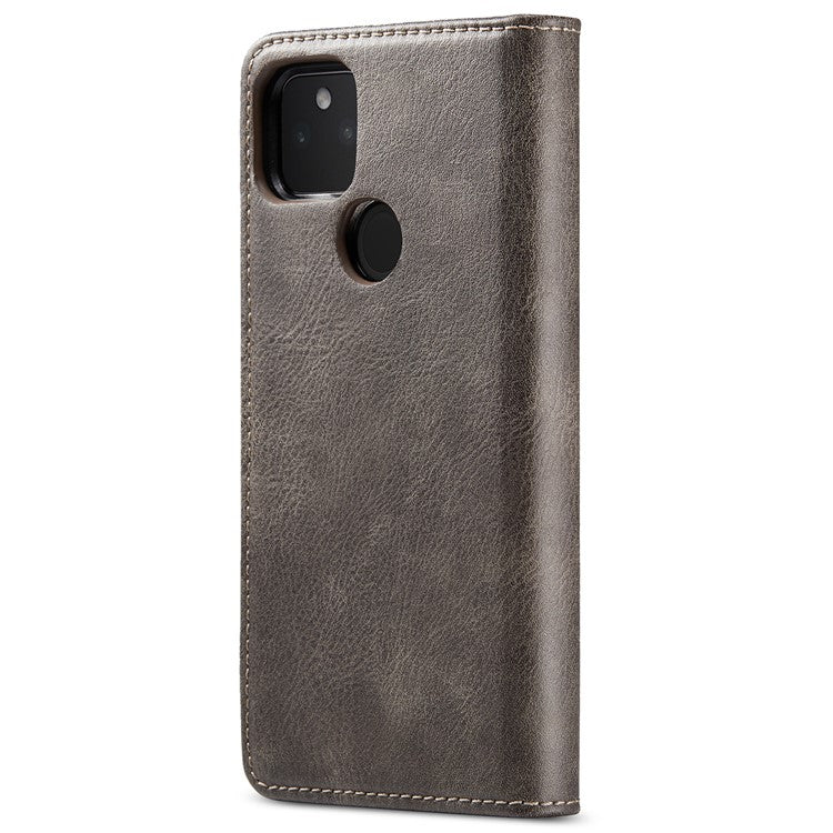 DG.MING Anti-scratch Mobile Phone Bag Split Leather Wallet Full Protection Cover Shell Detachable 2-in-1 TPU Inner Phone Case for Google Pixel 5a 5G - Grey