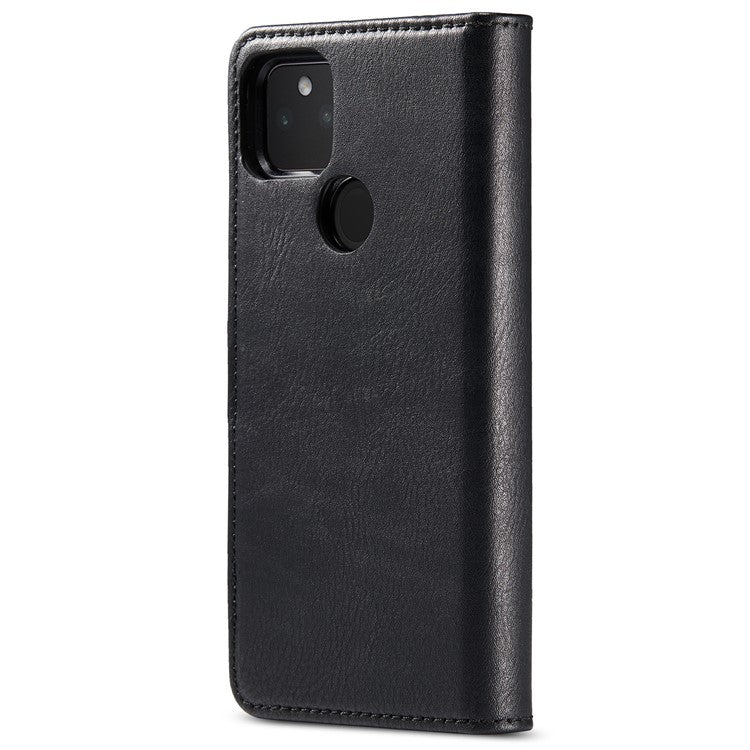 DG.MING Anti-scratch Mobile Phone Bag Split Leather Wallet Full Protection Cover Shell Detachable 2-in-1 TPU Inner Phone Case for Google Pixel 5a 5G - Black