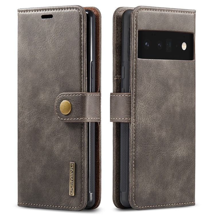 DG.MING Split Leather+TPU Inner Phone Case Wallet Magnetic Detachable 2-in-1 Phone Covering for Google Pixel 6 Pro - Grey