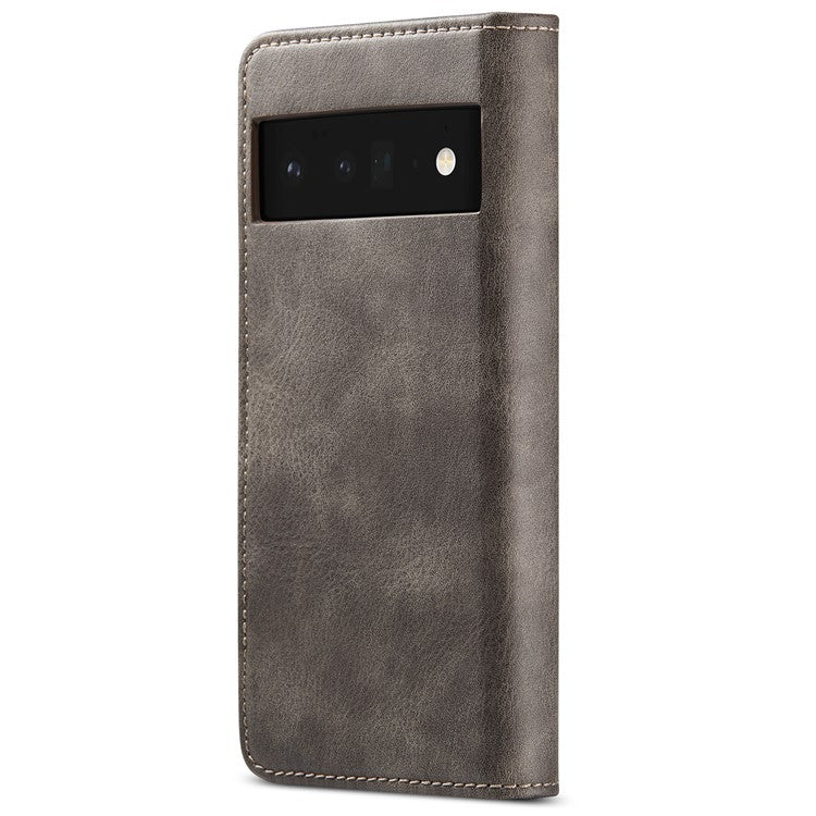 DG.MING Split Leather+TPU Inner Phone Case Wallet Magnetic Detachable 2-in-1 Phone Covering for Google Pixel 6 Pro - Grey
