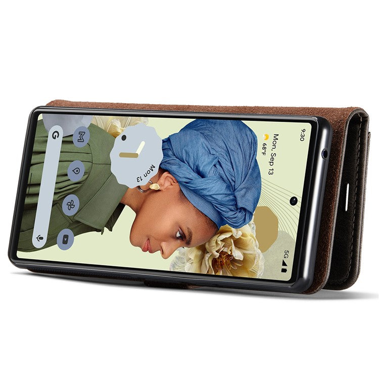 DG.MING Split Leather+TPU Inner Phone Case Wallet Magnetic Detachable 2-in-1 Phone Covering for Google Pixel 6 Pro - Grey