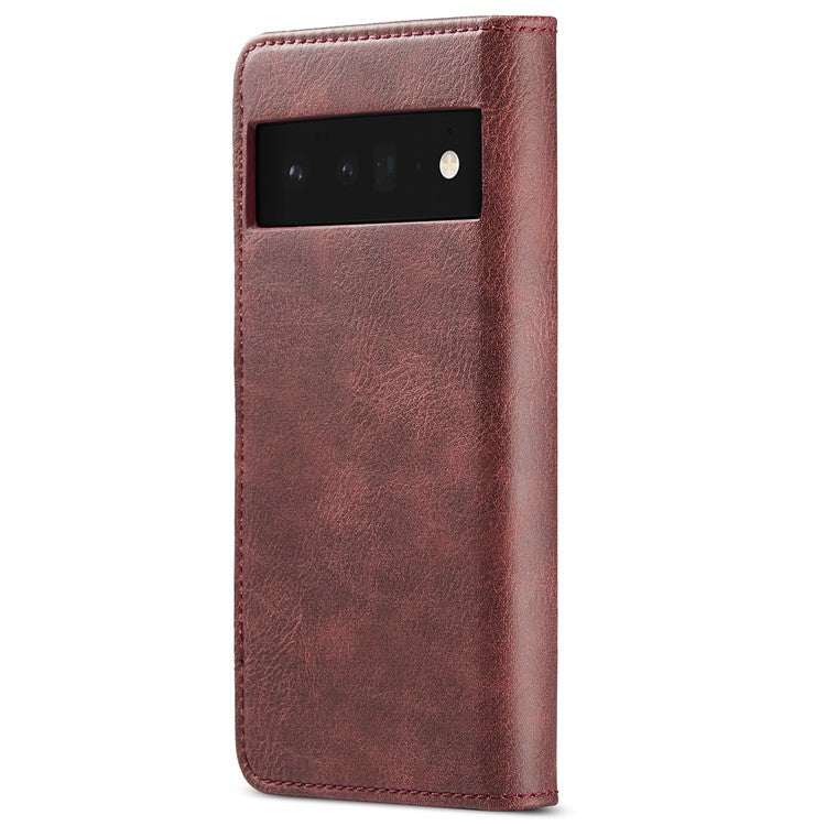 DG.MING Split Leather+TPU Inner Phone Case Wallet Magnetic Detachable 2-in-1 Phone Covering for Google Pixel 6 Pro - Red