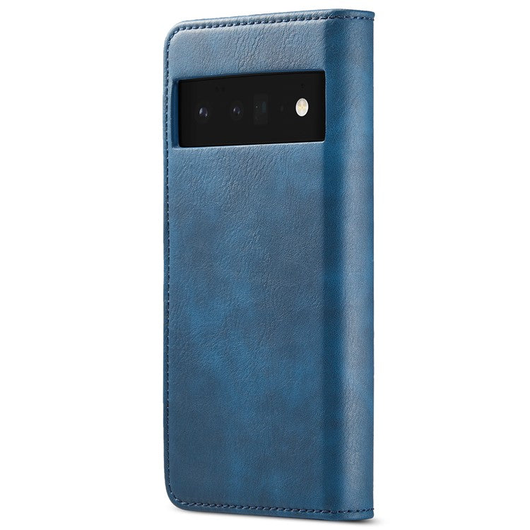 DG.MING Split Leather+TPU Inner Phone Case Wallet Magnetic Detachable 2-in-1 Phone Covering for Google Pixel 6 Pro - Blue