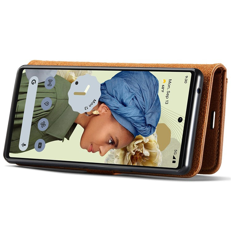 DG.MING Split Leather+TPU Inner Phone Case Wallet Magnetic Detachable 2-in-1 Phone Covering for Google Pixel 6 Pro - Brown