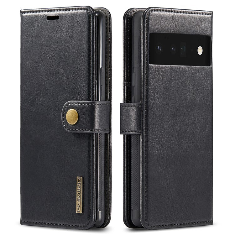DG.MING Split Leather+TPU Inner Phone Case Wallet Magnetic Detachable 2-in-1 Phone Covering for Google Pixel 6 Pro - Black