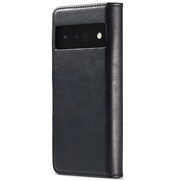 DG.MING Split Leather+TPU Inner Phone Case Wallet Magnetic Detachable 2-in-1 Phone Covering for Google Pixel 6 Pro - Black